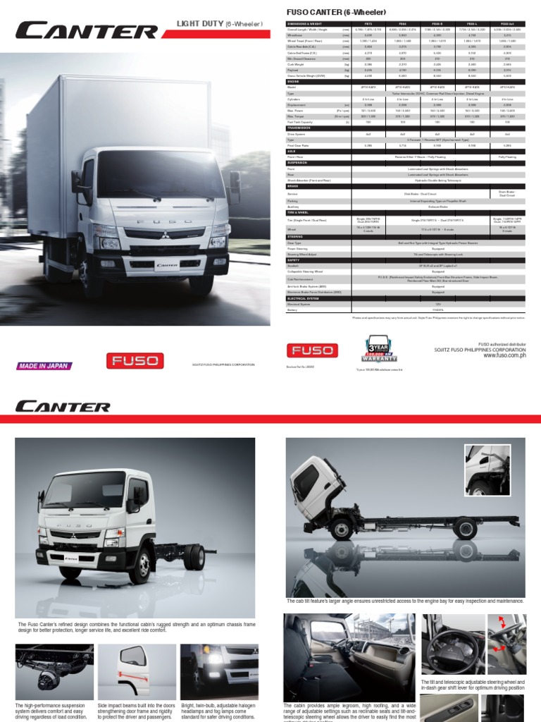 Mitsubishi Fuso Canter Specifications | PDF | Steering | Brake