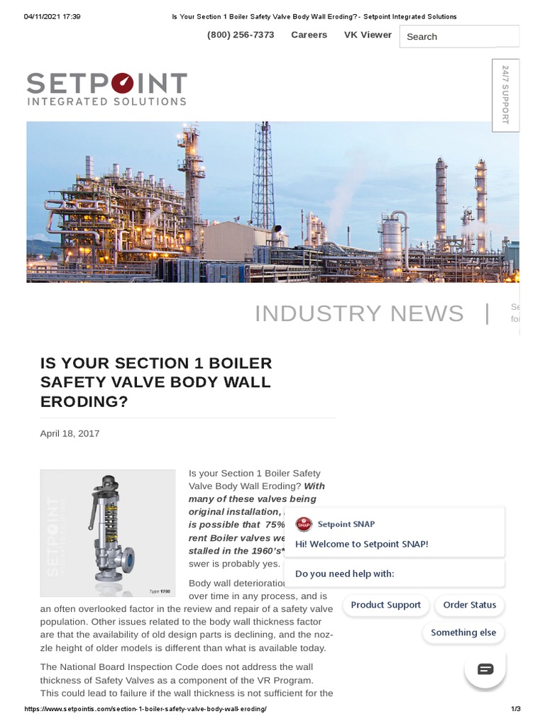 Body Wall Thickness of Pressure Safety Valves SetPoint Instruction
