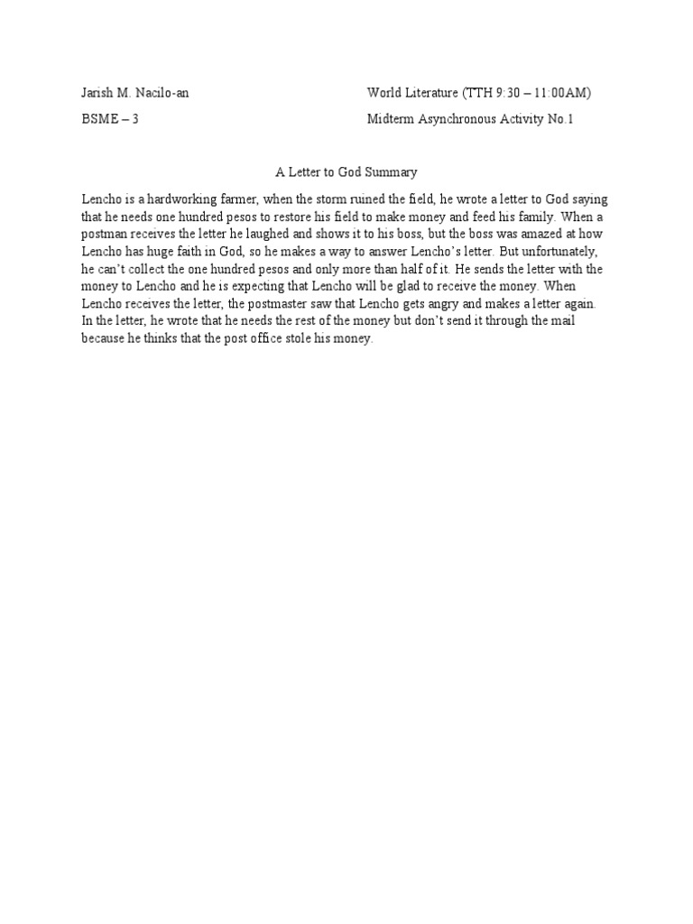 Naciloan a letter to god summary pdf