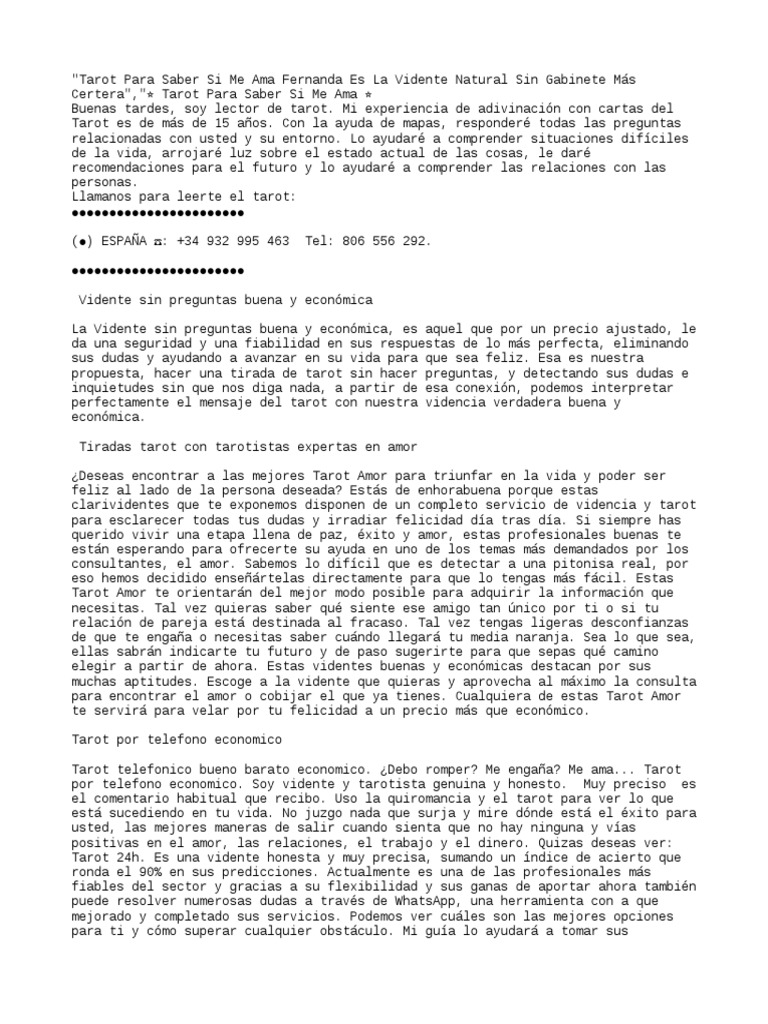 Como Saber Si Me Ama Tarot Tarot para Saber Si Me Ama Fernanda Es La Vidente Natural Sin Gabinete Más  Certera | PDF | Clarividencia | Amor