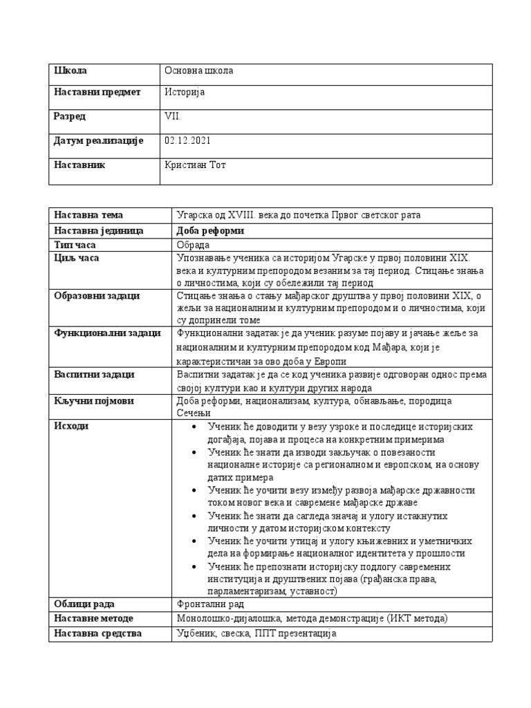 Припрема за час | PDF