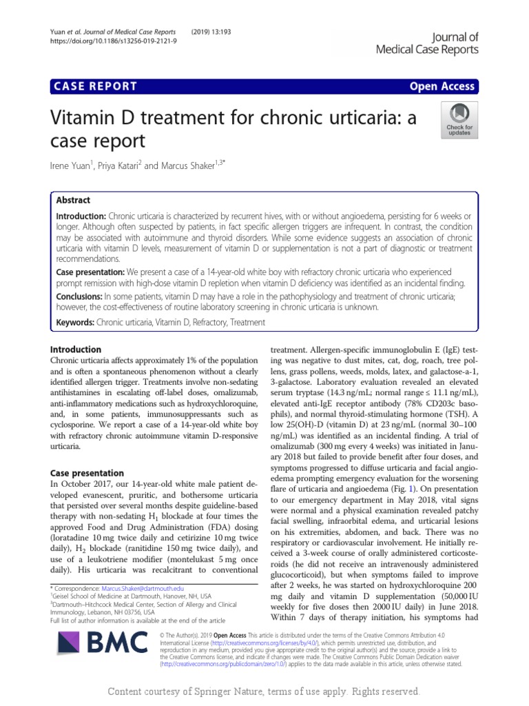 Vitamin D Treatment For Chronic Urticaria PDF Clinical Medicine