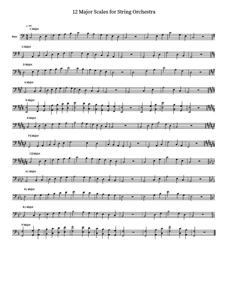12 Major Scales For String Orchestra BASS PDF