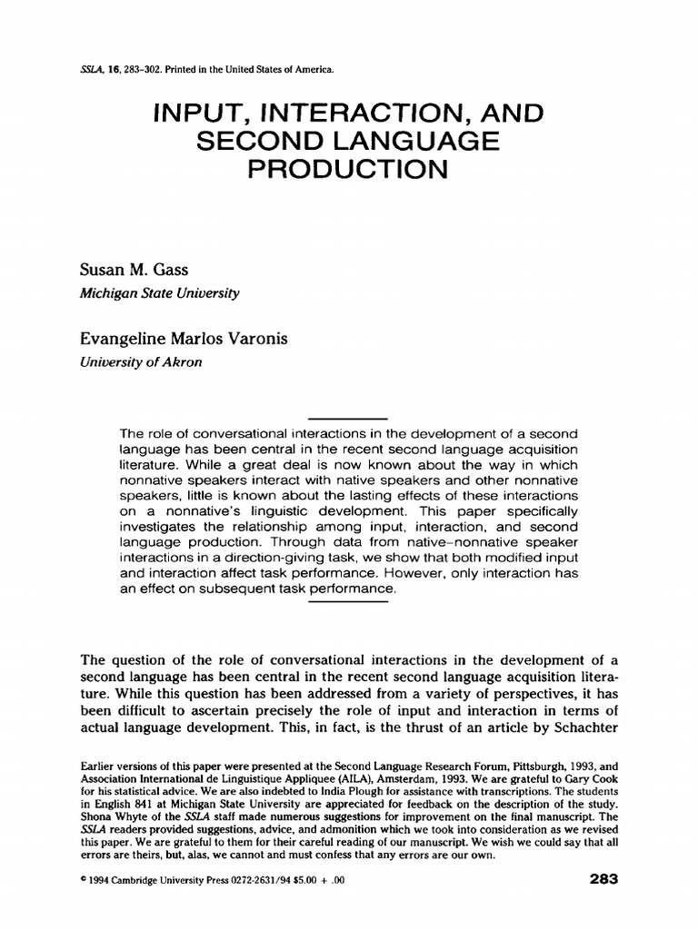 Input - Interaction.SL Production | PDF | Second Language Acquisition ...