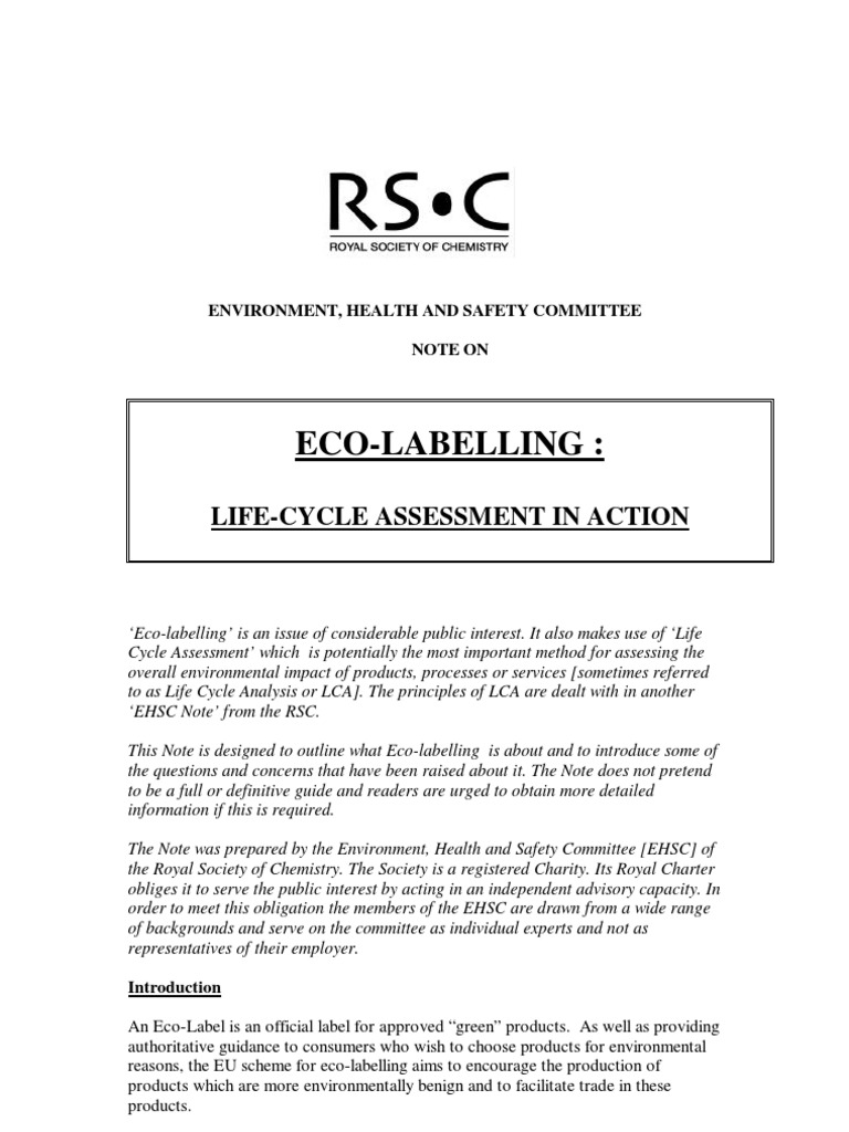 Eco-Labelling:: Life-Cycle Assessment in Action | PDF | Life Cycle ...