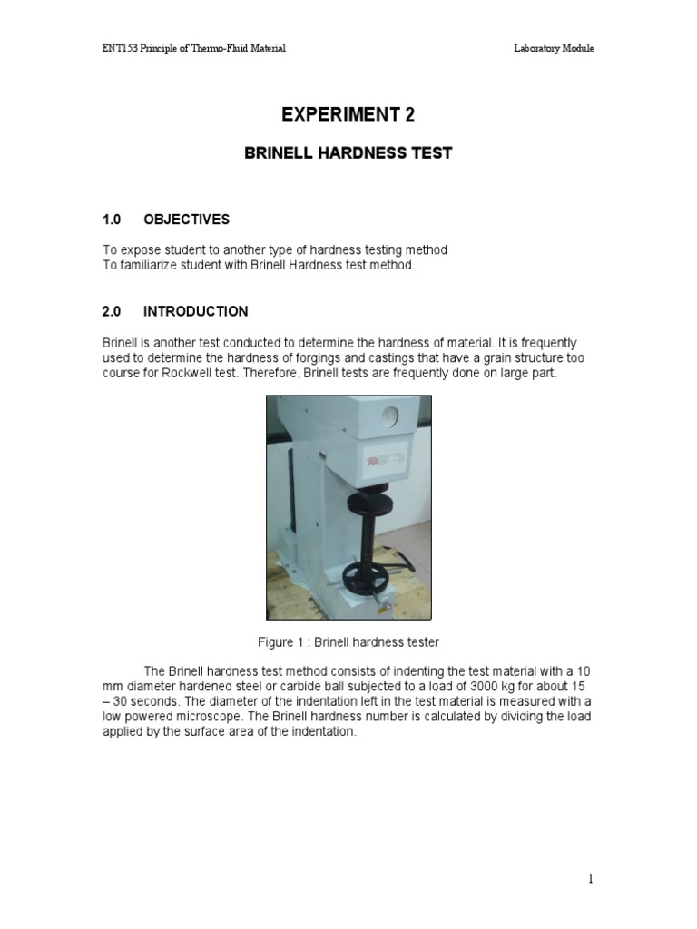Experiment 2 Brinell Hardness Test PDF Hardness Heat Treating