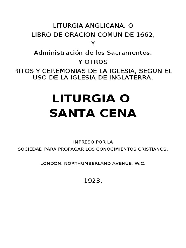 Libro de Oracion Comun 1662 Sin Otros Ritos PDF eucaristía Cristo
