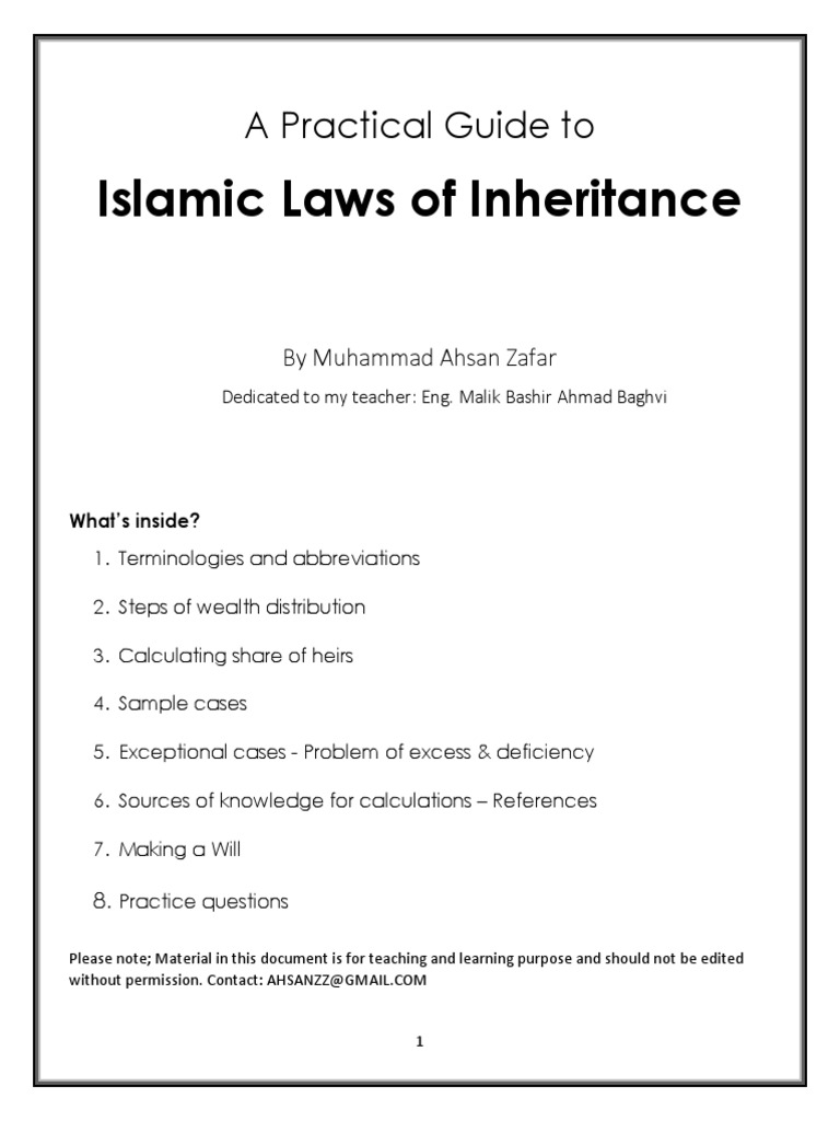 A Practical Guide To Islamic Law of Inheritance | PDF | Inheritance ...