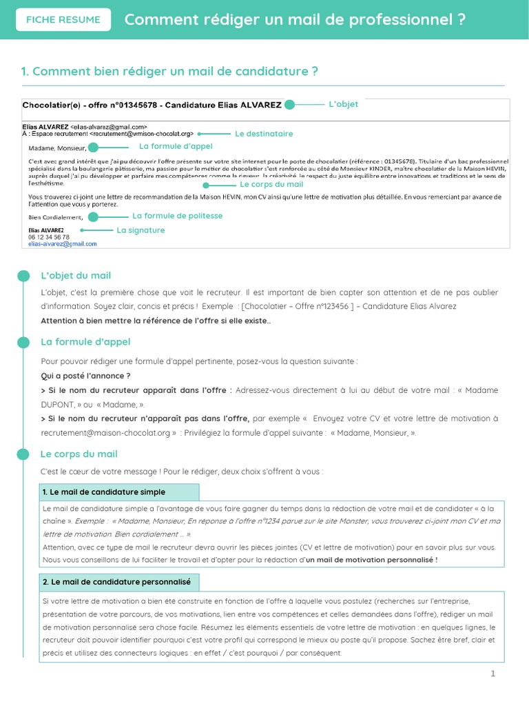 Rediger Mail Professionnel Resumev1 | PDF | Motivation | Motivant