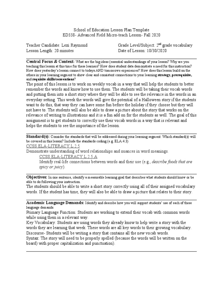 2nd Grade Vocabulary Micro-Teaching Plan | PDF | Vocabulary | Learning