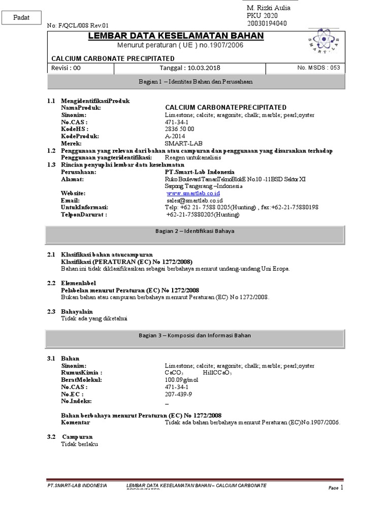 Calcium Carbonate Precipitated Msds – NYJFA