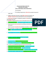 Are Will Not Let: English and French Institute Don Bosco 9Th Grade Modals, Semi Modals and Conditionals