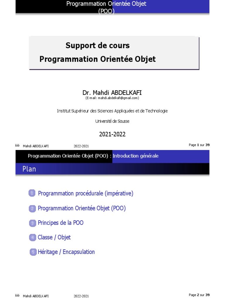 Introduction à la Programmation Orientée Objet | PDF | Classe ...