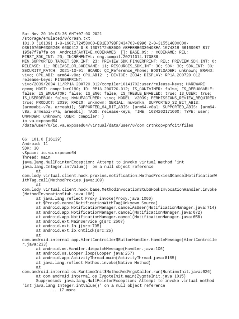 Android 11 Crash Log Analysis | PDF | Java (Programming Language ...