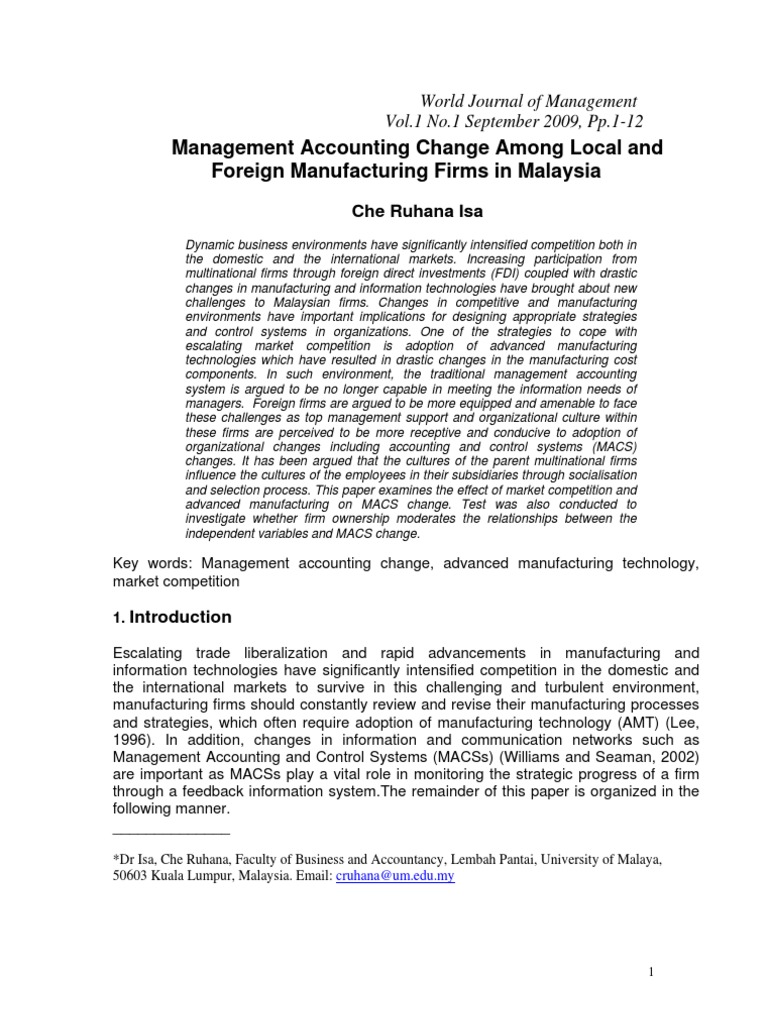 Management Accounting Changes in Malaysia | PDF | Correlation And ...