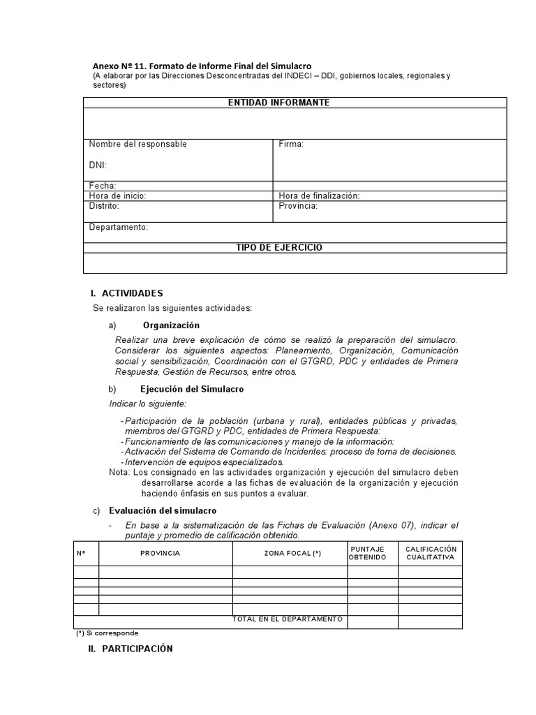 Anexo #11. Formato de Informe Final Del Simulacro | PDF