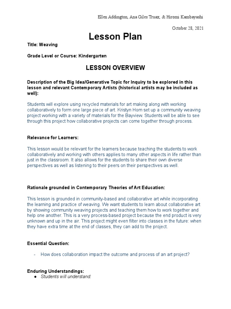 Bridge Es Lesson Plan PDF Weaving Loom