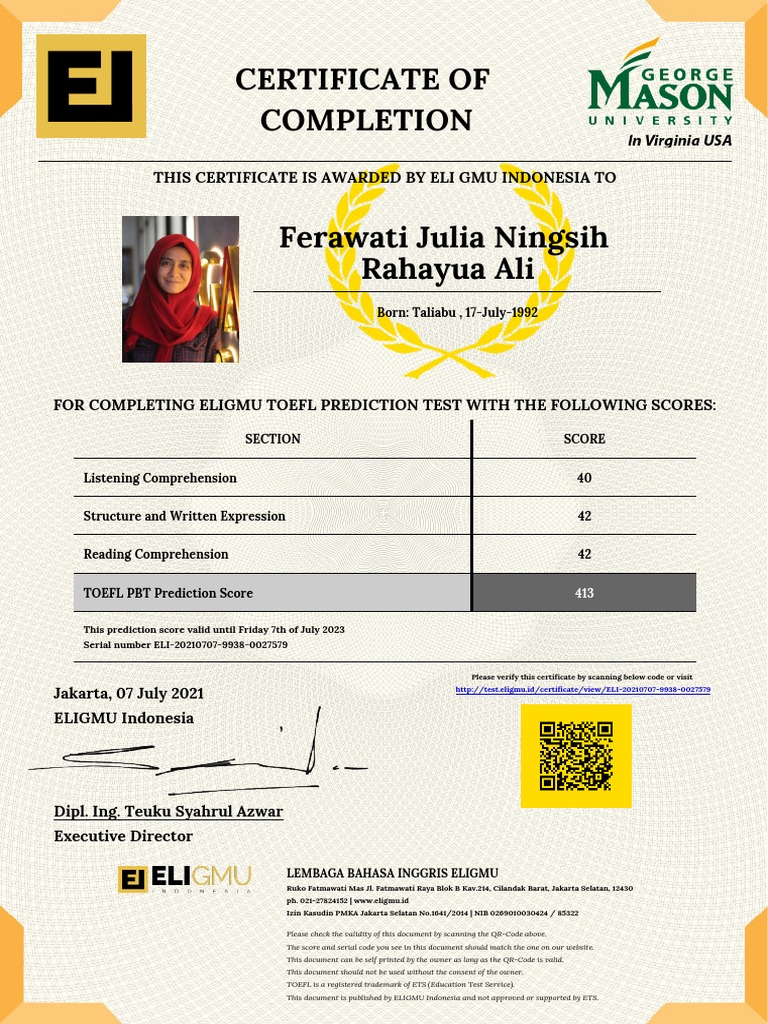 Certificate of Completion This Certificate Is Awarded by Eli Gmu