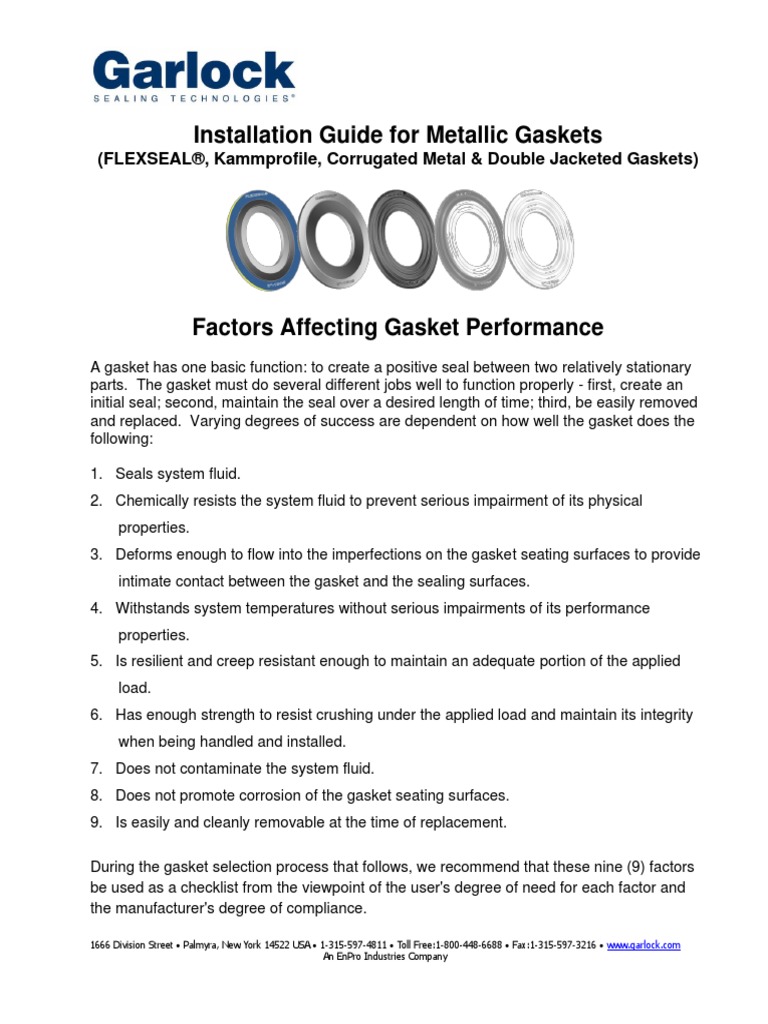 Installation Guide For Metallic Gaskets (FLEXSEAL®, Kammprofile, Corrugated Metal & Double