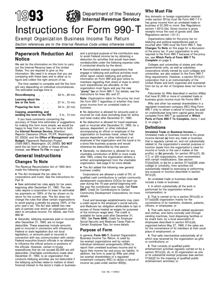 Instructions For Form 990-T: Paperwork Reduction Act Notice | PDF ...