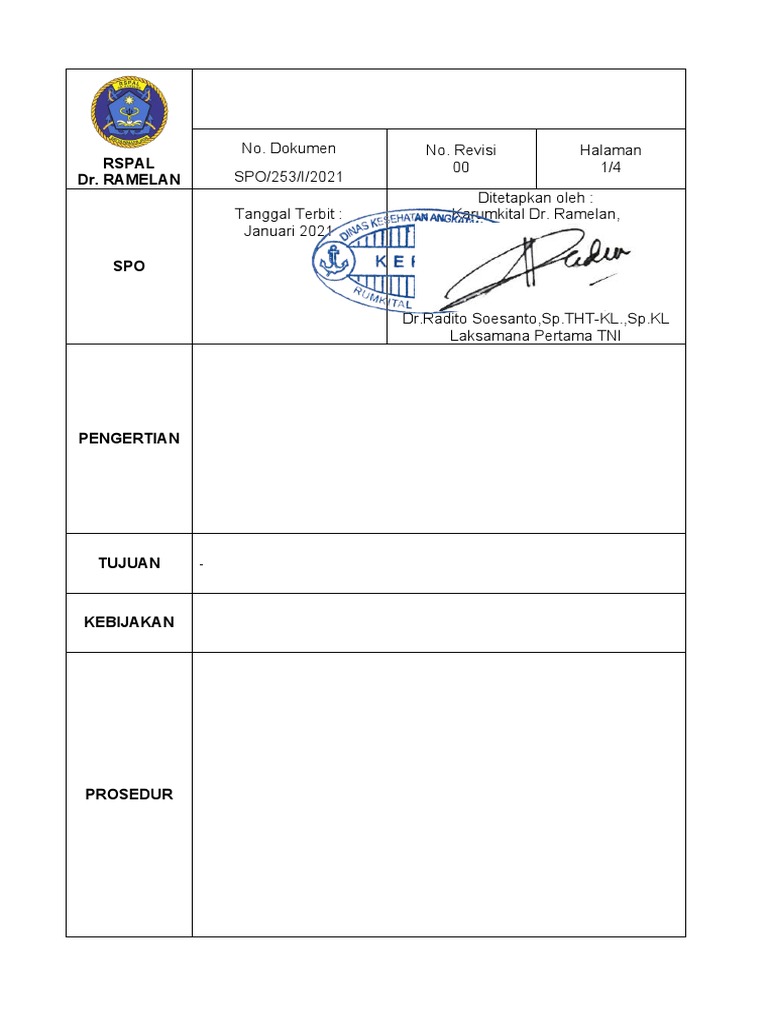 Prosedur RSPAL Dr. Ramelan 2021 | PDF