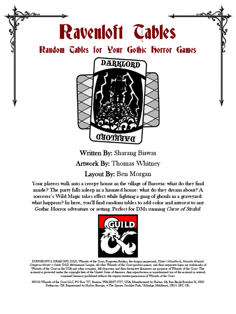 Ravenloft Tables | PDF | Wizards Of The Coast