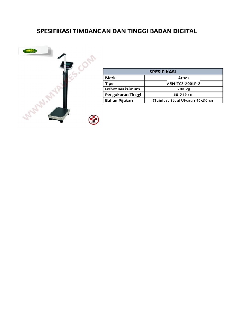 Spesifikasi Timbangan Dan Tinggi Badan Digital | PDF
