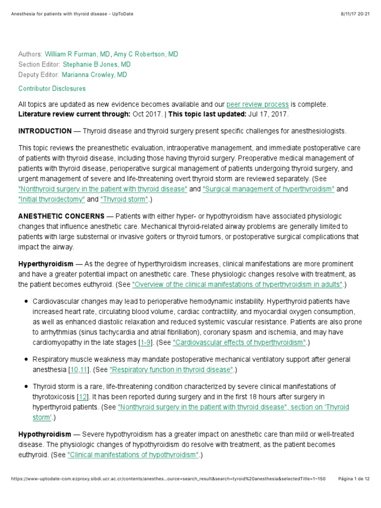 Anesthesia Considerations for Thyroid Disease | PDF | Anesthesia ...