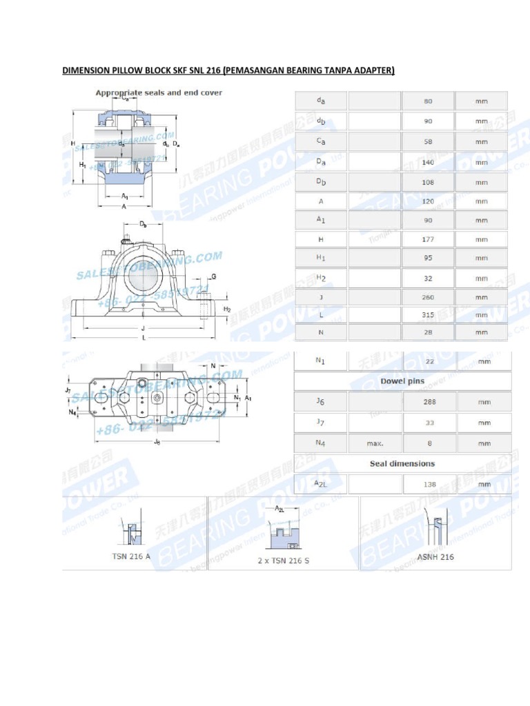 Dimension Pillow Block SKF SNL 216 PDF
