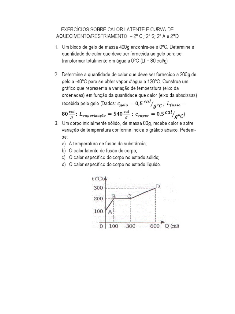 Exercícios Calor Latente e Curvas de Resfriamento e Aquecimento | PDF