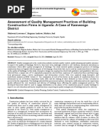 Assessment of Quality Management Practices of Building Construction Firms in Uganda: A Case of Kamwenge District