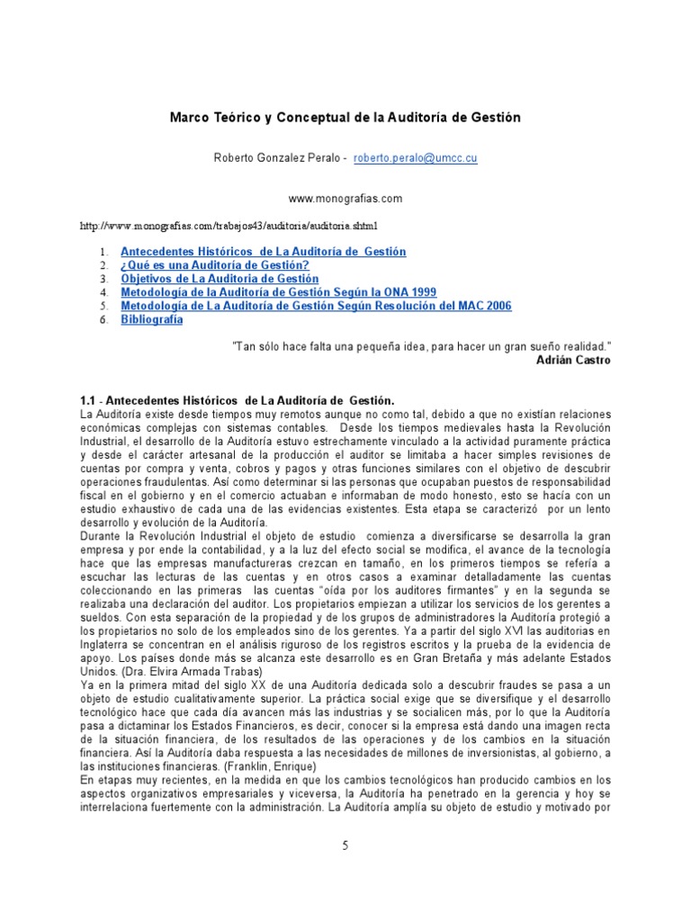 Marco Teorico y Conceptual de La Auditoria de Gestión | PDF | Auditoría ...