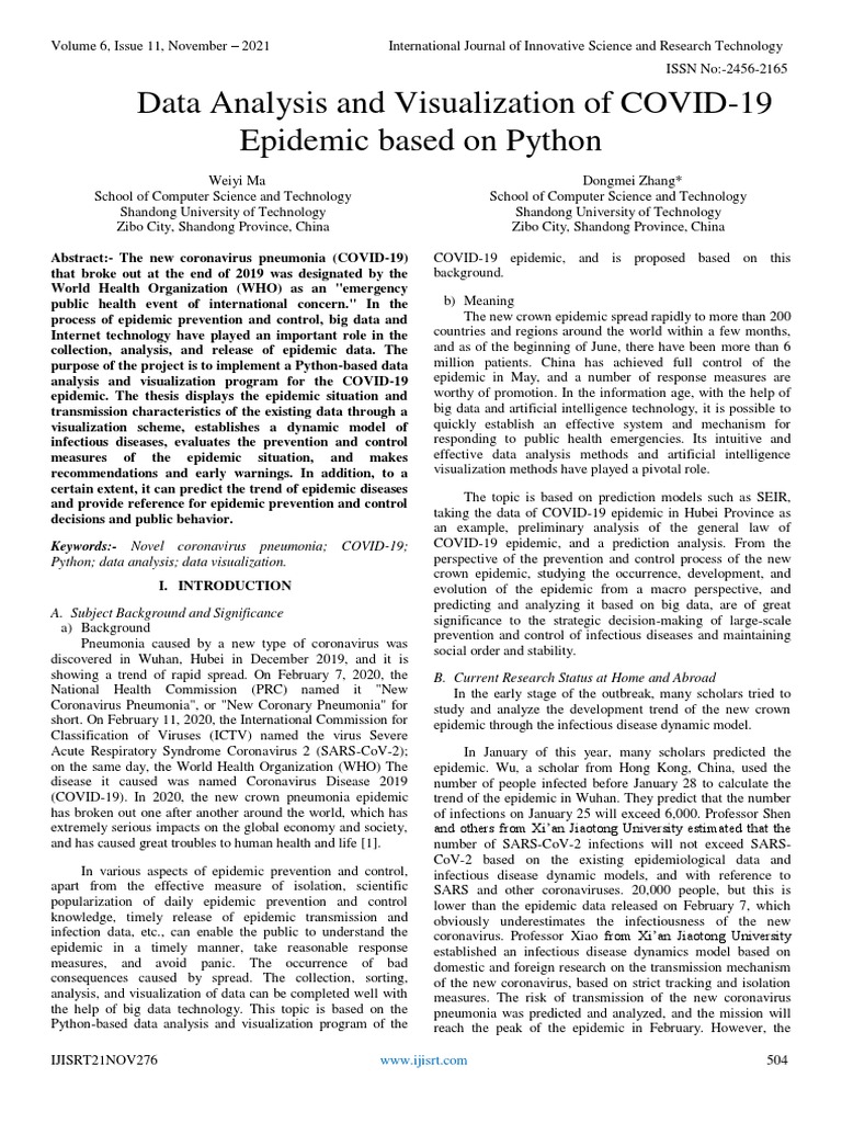 Data Analysis and Visualization of COVID-19 Epidemic Based On Python ...