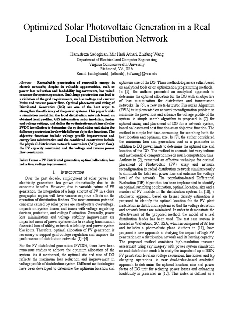 Optimal Solar Photovoltaic Generation in A Real Local Distribution ...