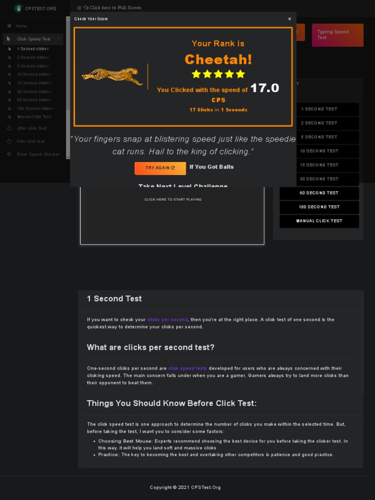 1 Second Click Test: Cheetah! | PDF | Computing