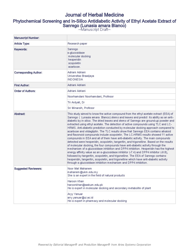 Journal of Herbal Medicine PDF Ligand (Biochemistry) Active Site