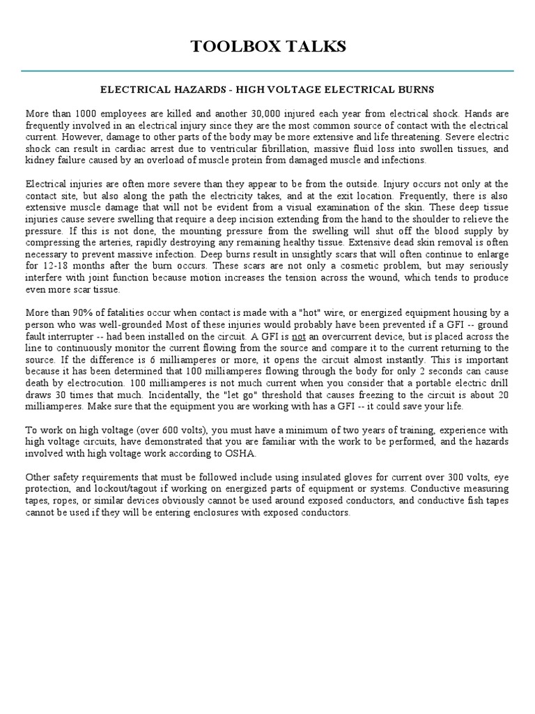 Electrical Hazards - High Voltage Electrical Burns | PDF | High Voltage ...