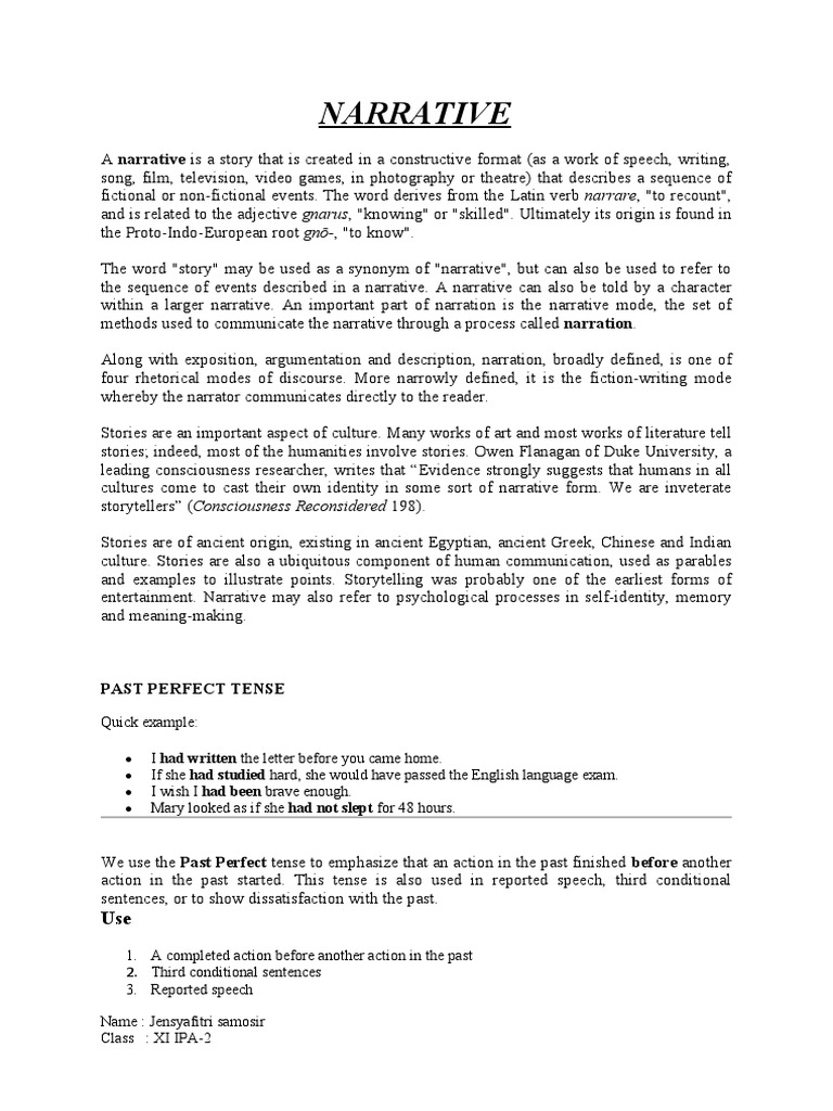 Narrative: Past Perfect Tense | PDF | Narrative | Clause