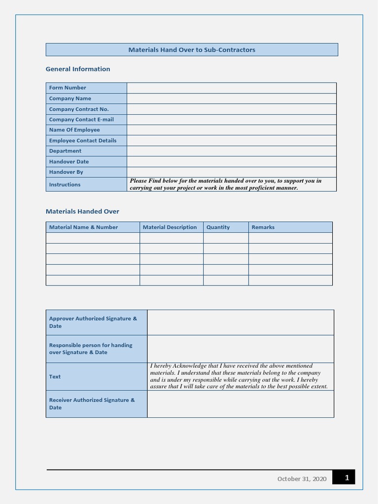 Material Handover Form Template | PDF | Career & Growth | Computers