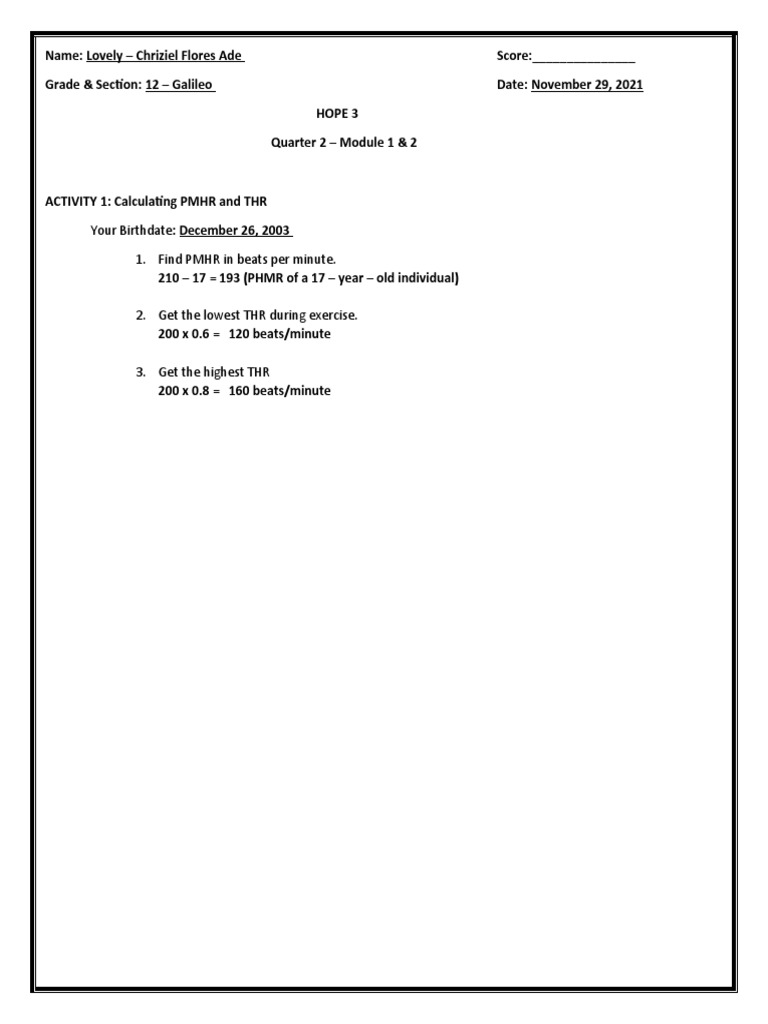 HOPE Module 3: THR Calculations | PDF