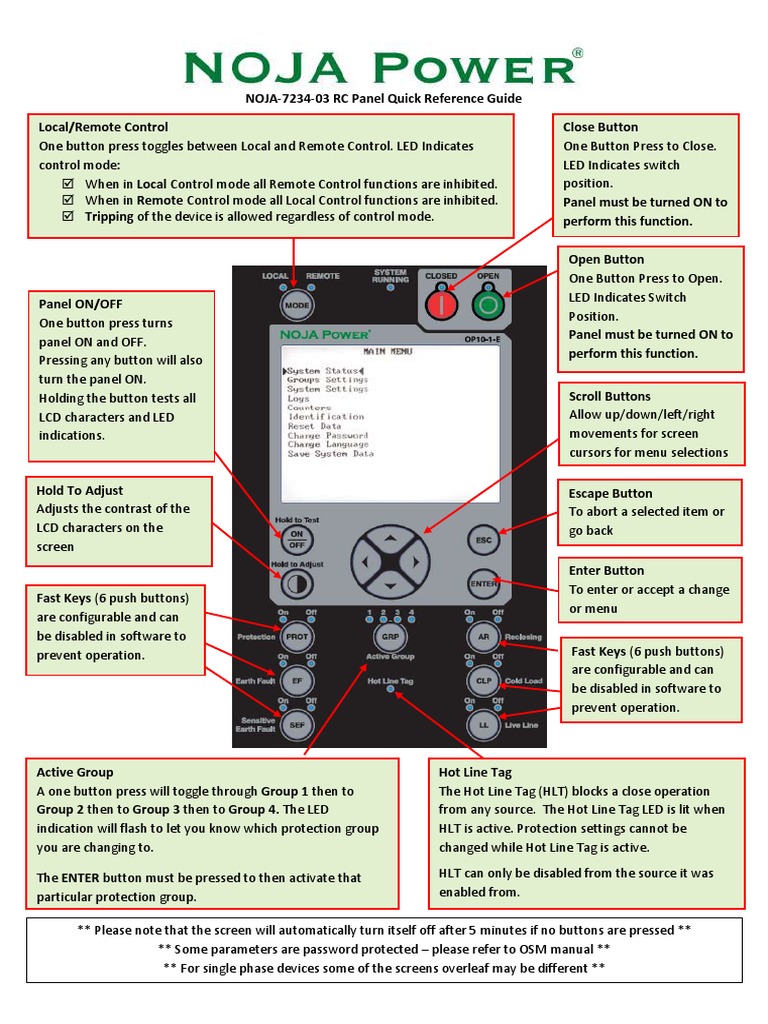 NOJA-7234-03 RC Panel Quick Reference Guide en | PDF | Power Supply ...