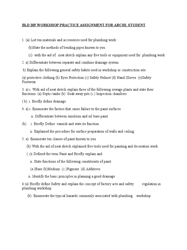 Plumbing Workshop Practice for Archi Students | PDF