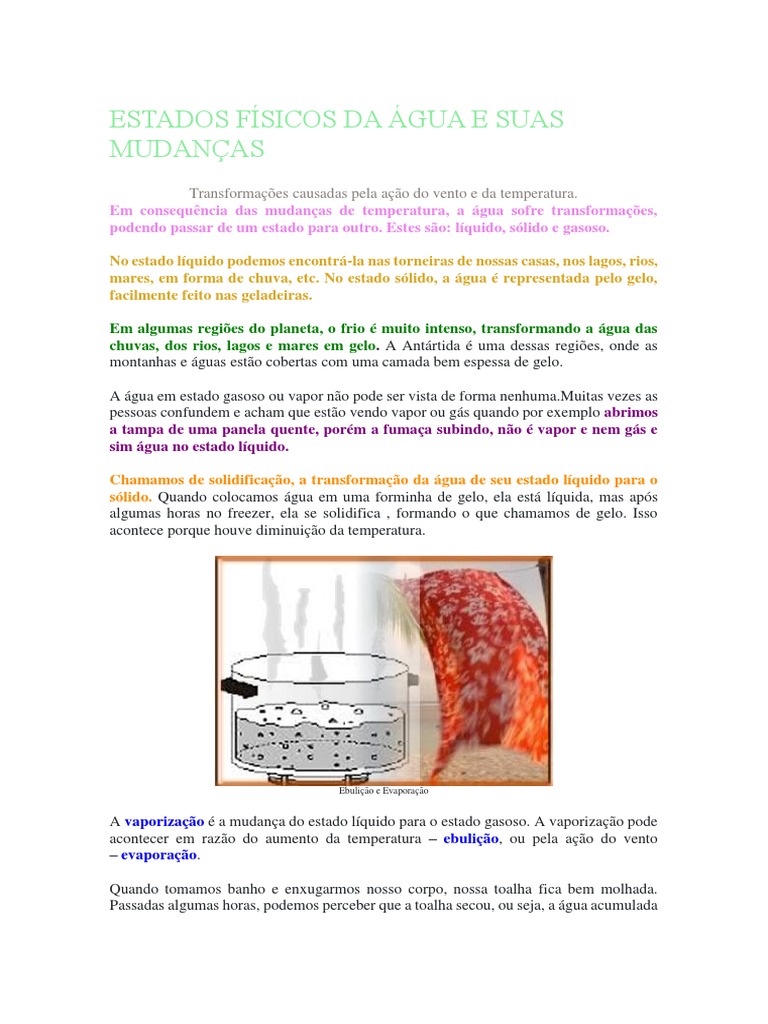 Estados Físicos da Água e Suas Transformações | PDF | Água | Líquidos, image size:768x1024