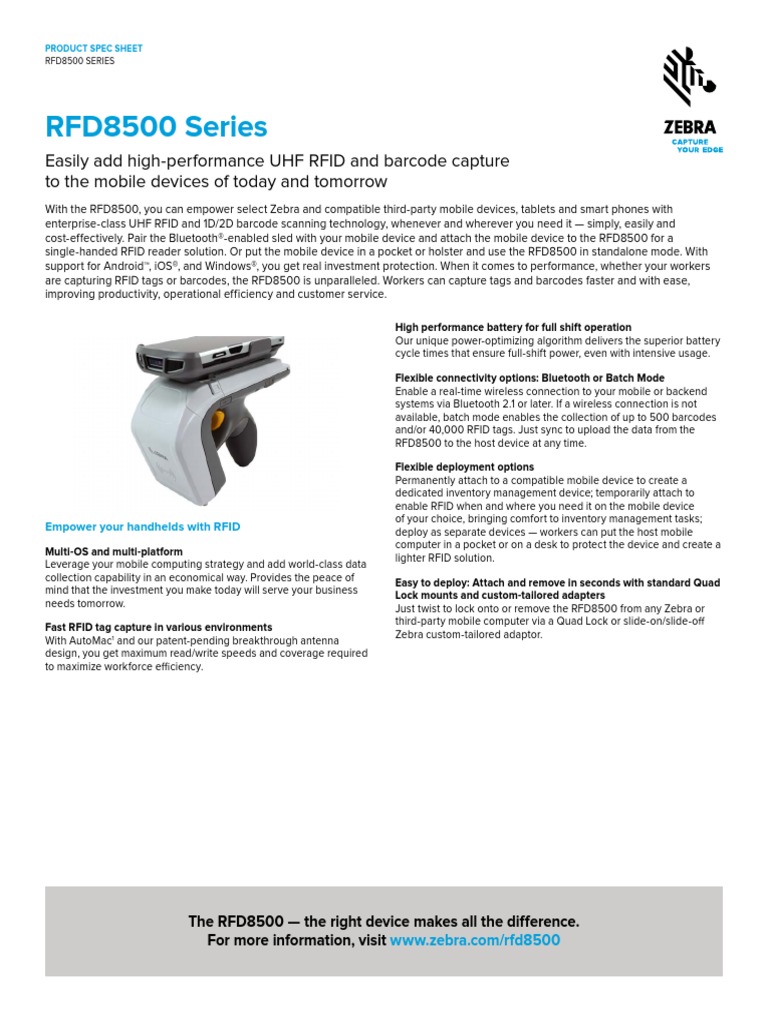 RFD8500 Specification Sheet | PDF | Mobile Device | Radio Frequency ...