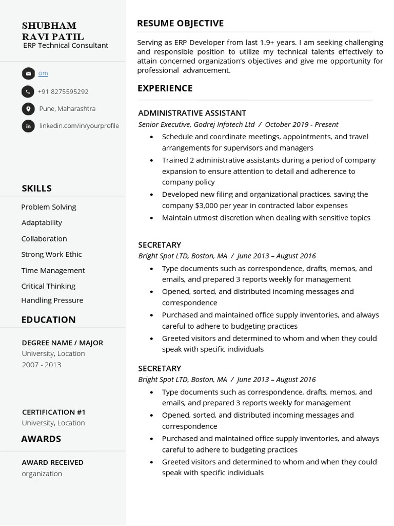 Shubham Ravi Patil: Resume Objective | PDF | Business