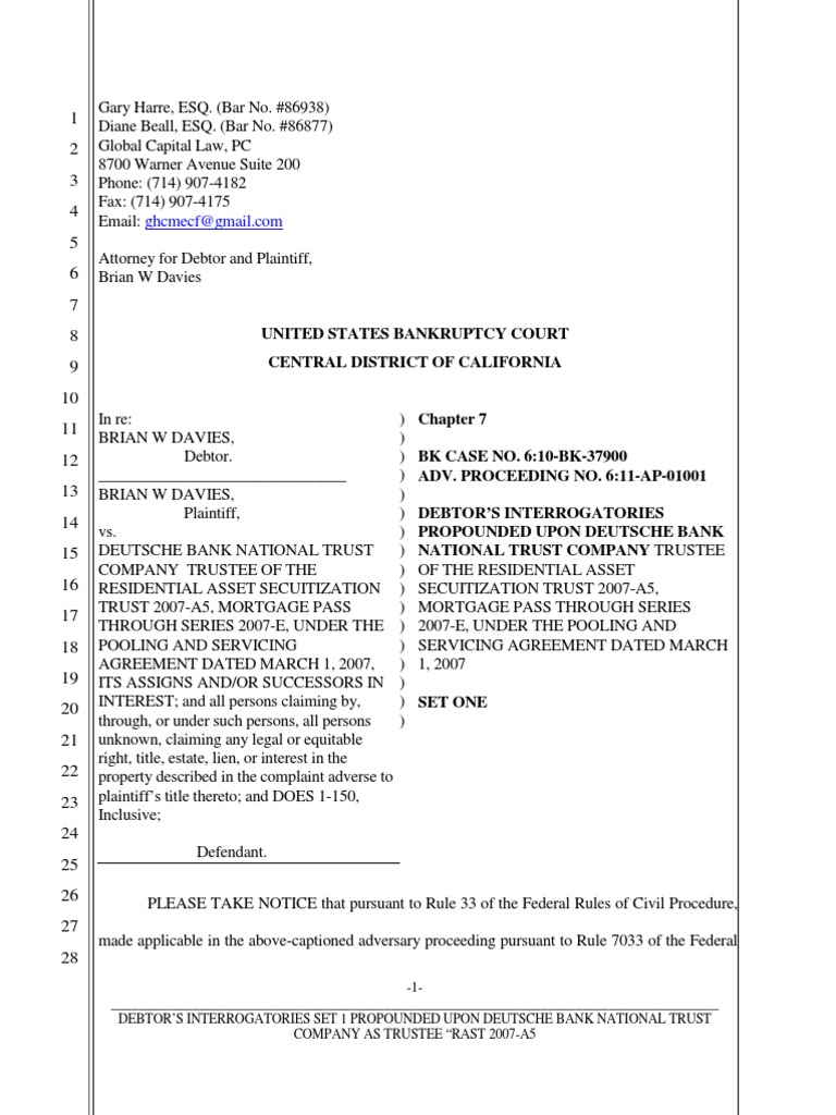 Adv Interrogatories Set 1 4 7 2011 Security Interest Interrogatories