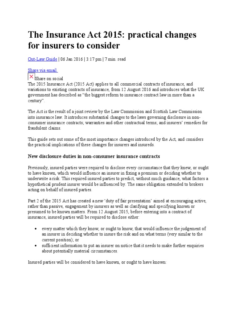 Jurnal Mengenai The Insurance Act 2015 PDF Insurance Breach Of