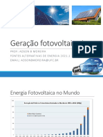 Geração Fotovoltaica I: Prof: Adson Bmoreira Fontesalternativasde Energia 2021.1 Email: Adsonbmoreira@