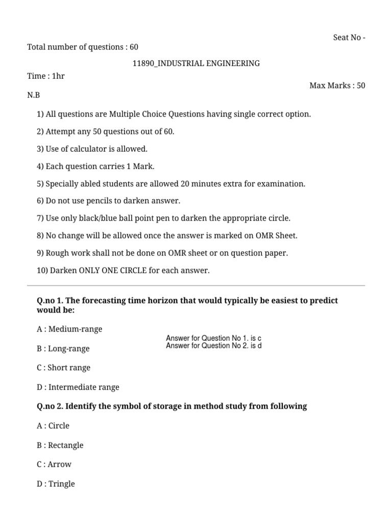 Industrial Engineering Exam Guidelines | PDF | Forecasting | Business