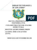 Examen de Analisis Estructural UNIVERSIDAD TECNOLOGICA DE LOS ANDES